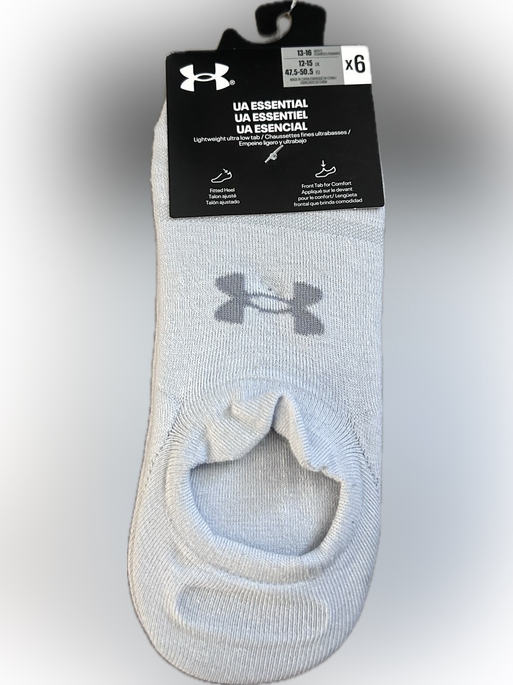 Under Armour UA Essential Ultra Men's No Show Socks - Gray/White/Black X 6